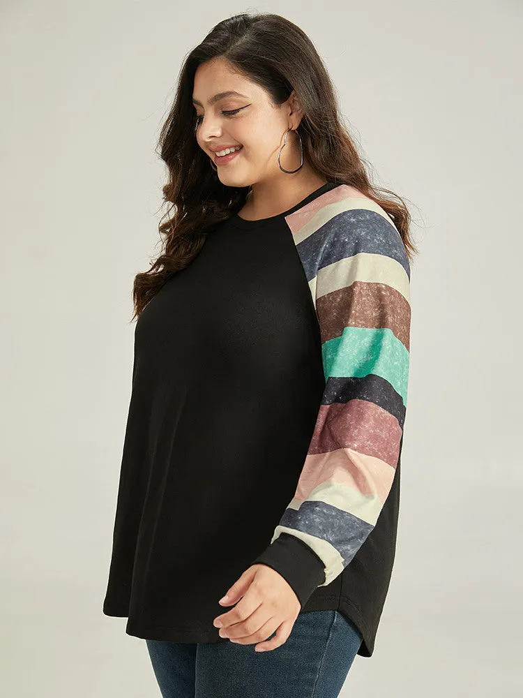 Striped Patchwork Contrast Raglan Sleeve Sweatshirt sold by Bloomchic product image thumbnail 3