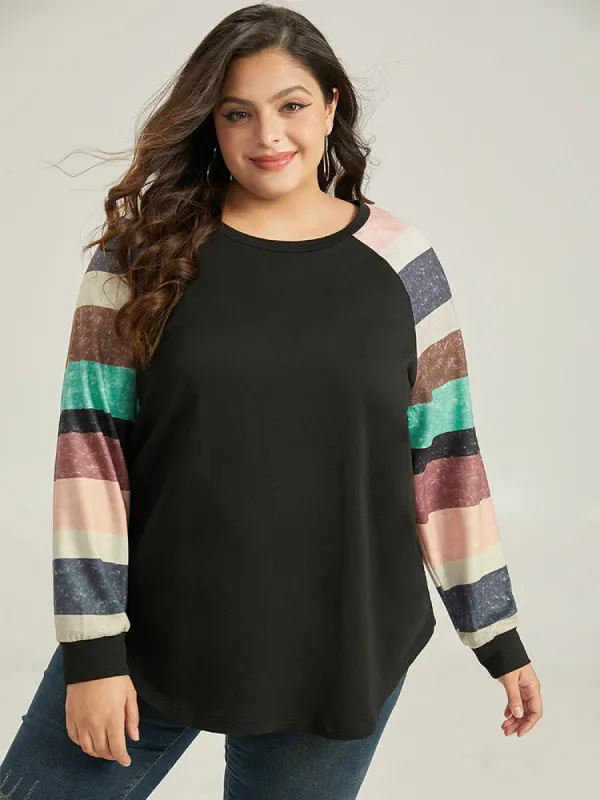 Striped Patchwork Contrast Raglan Sleeve Sweatshirt sold by Bloomchic