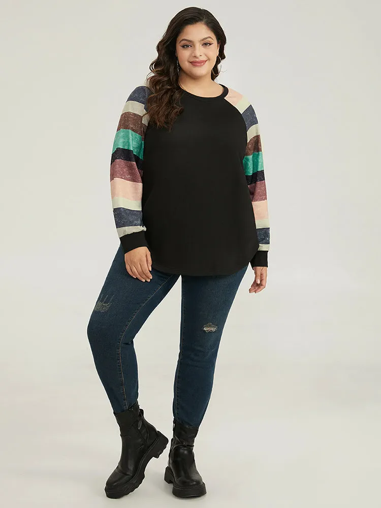 Striped Patchwork Contrast Raglan Sleeve Sweatshirt sold by Bloomchic product image thumbnail 4