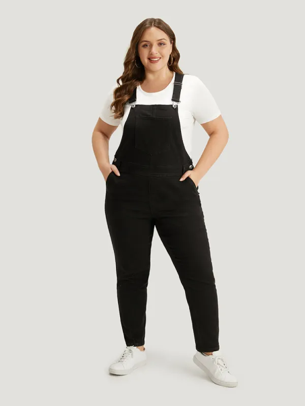 Plain Patched Pocket Button Up Overall Jeans sold by Bloomchic