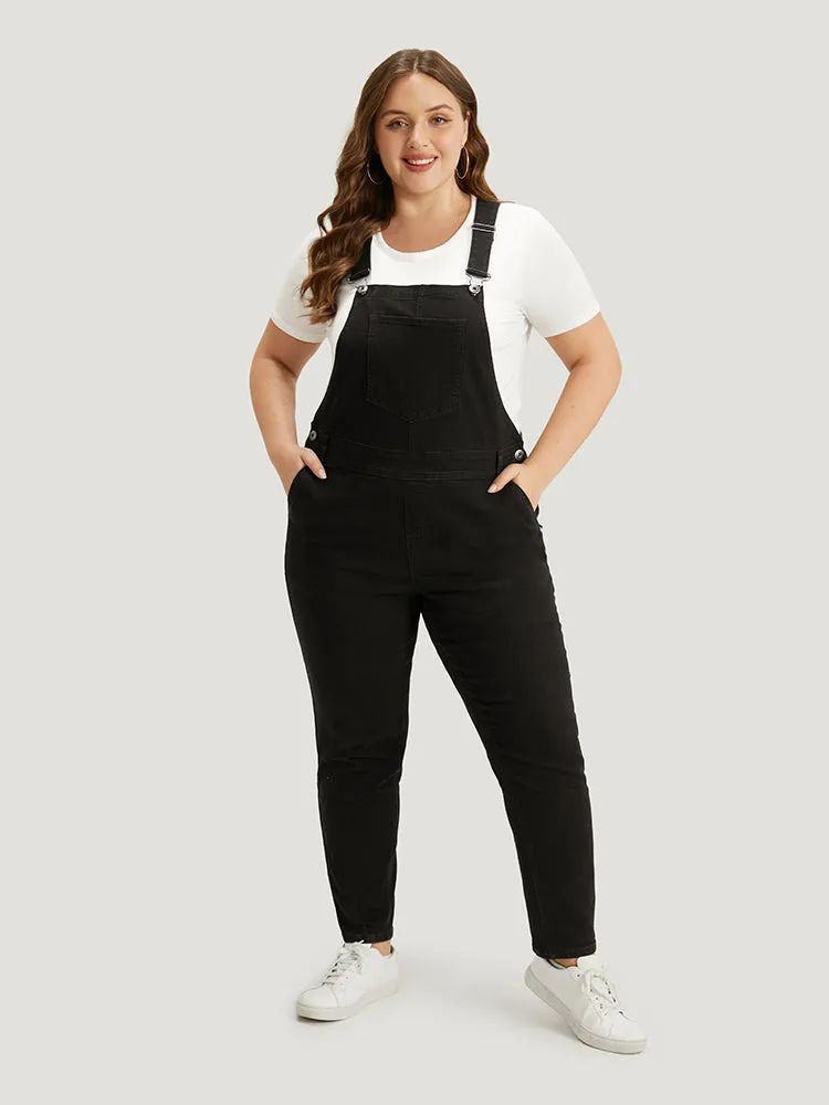 Plain Patched Pocket Button Up Overall Jeans sold by Bloomchic