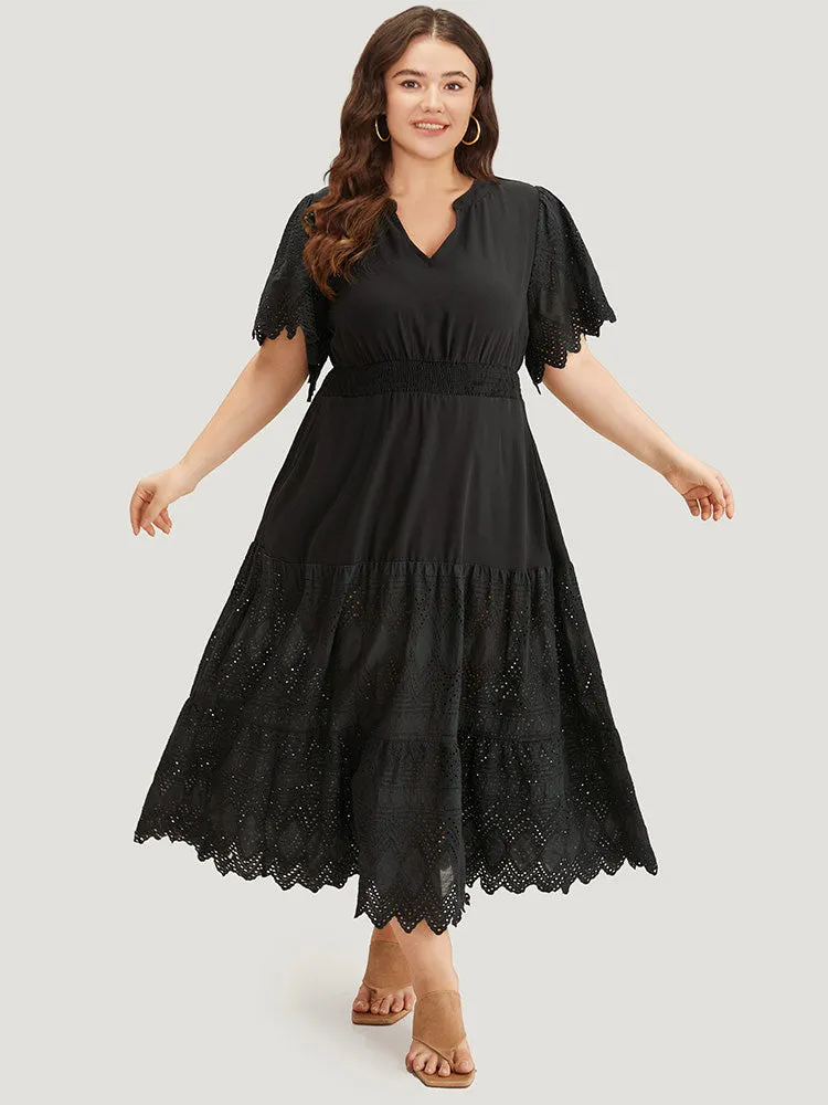 Solid Laser Cut Pocket Notched Dress sold by Bloomchic