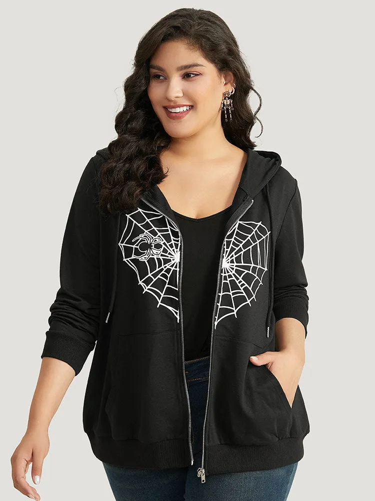 Halloween Spider Web Print Pocket Zipper Sweatshirt sold by Bloomchic product image thumbnail 2