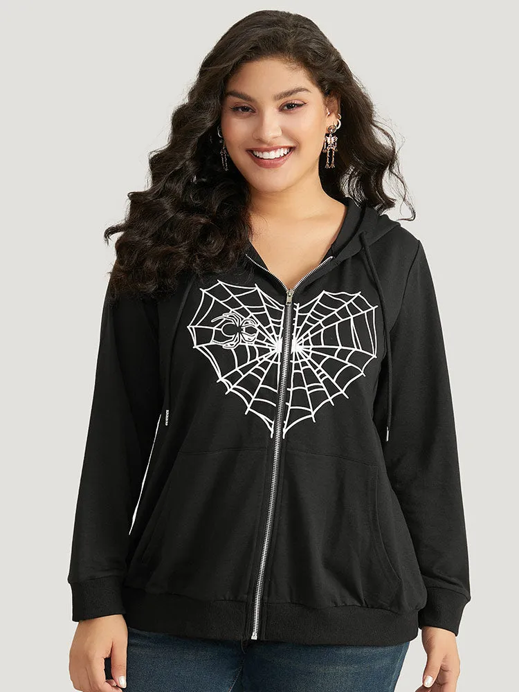 Halloween Spider Web Print Pocket Zipper Sweatshirt sold by Bloomchic product image thumbnail 3