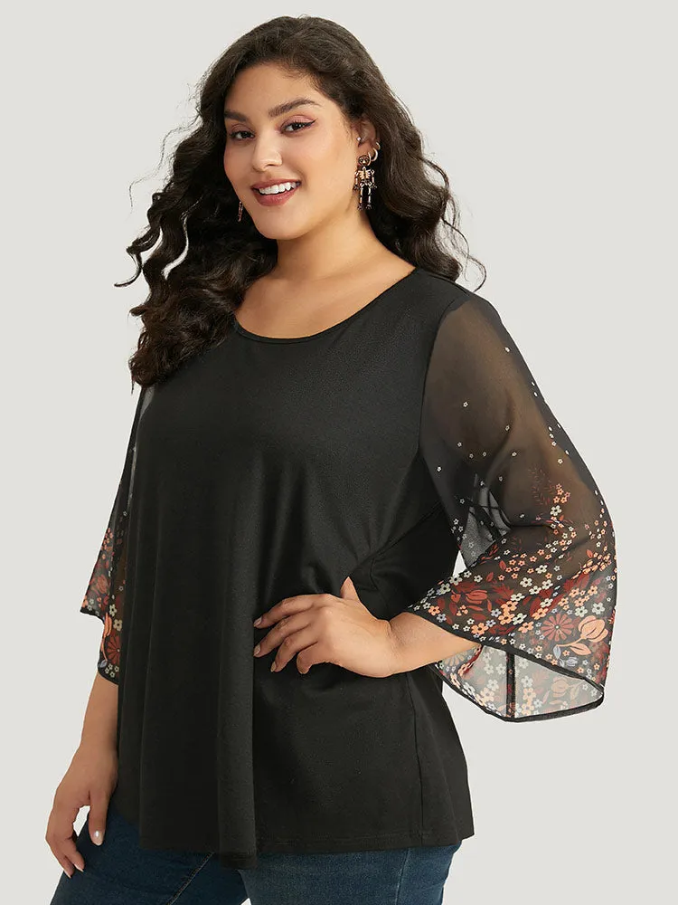 Halloween Ditsy Floral Mesh Patchwork Ruffle Sleeve T-shirt sold by Bloomchic product image thumbnail 4