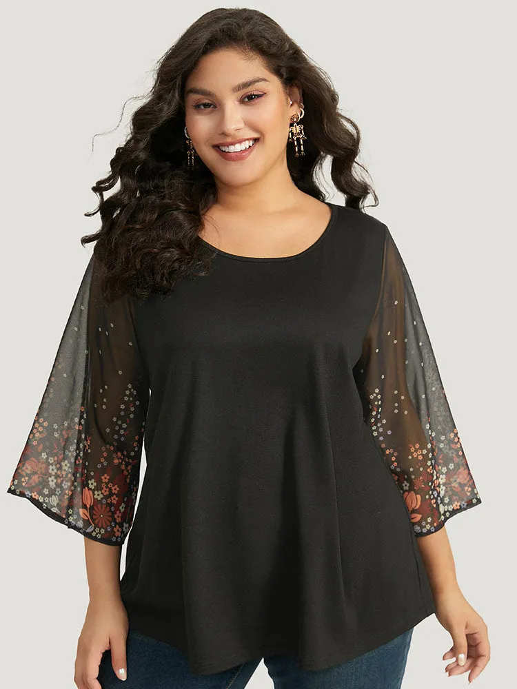 Halloween Ditsy Floral Mesh Patchwork Ruffle Sleeve T-shirt sold by Bloomchic
