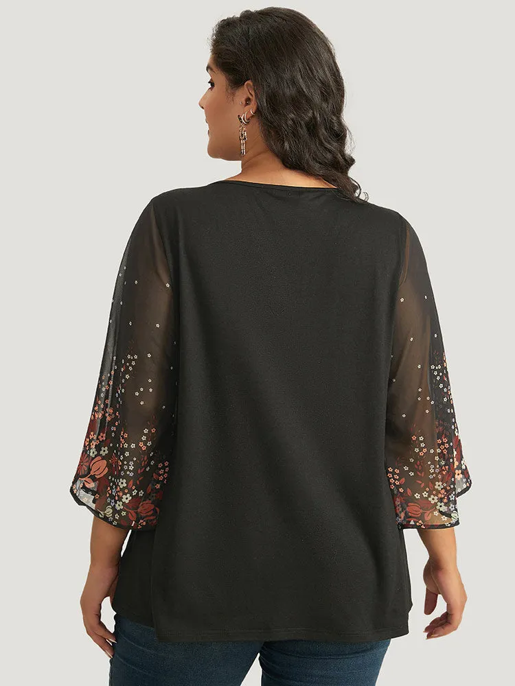 Halloween Ditsy Floral Mesh Patchwork Ruffle Sleeve T-shirt sold by Bloomchic product image thumbnail 5