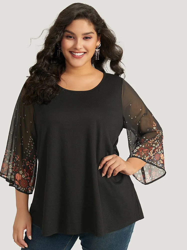 Halloween Ditsy Floral Mesh Patchwork Ruffle Sleeve T-shirt sold by Bloomchic product image thumbnail 2
