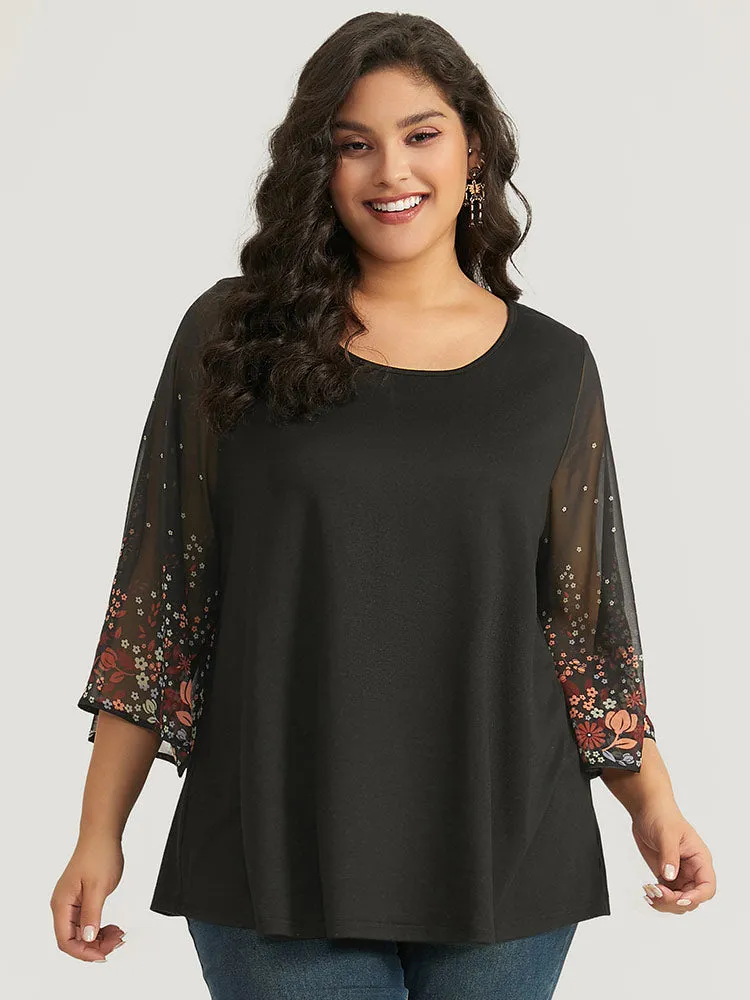 Halloween Ditsy Floral Mesh Patchwork Ruffle Sleeve T-shirt sold by Bloomchic product image thumbnail 3