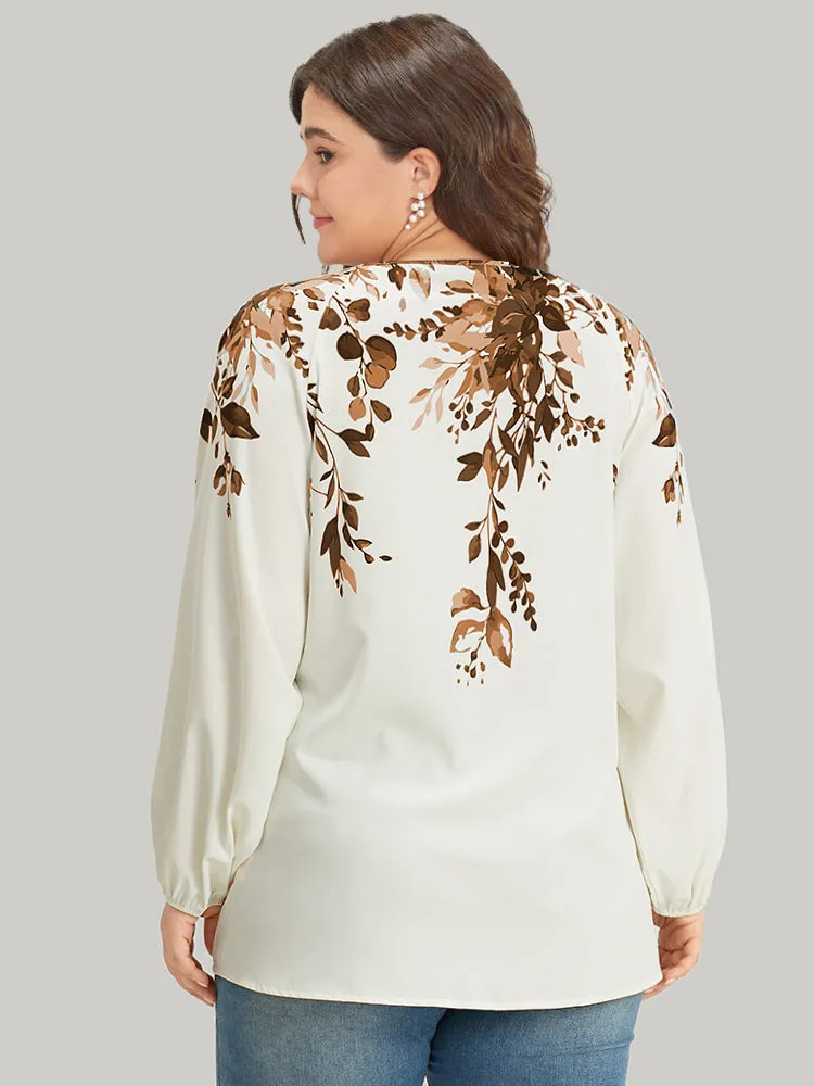 Plants Print Lantern Sleeve Button Detail Blouse sold by Bloomchic product image thumbnail 4