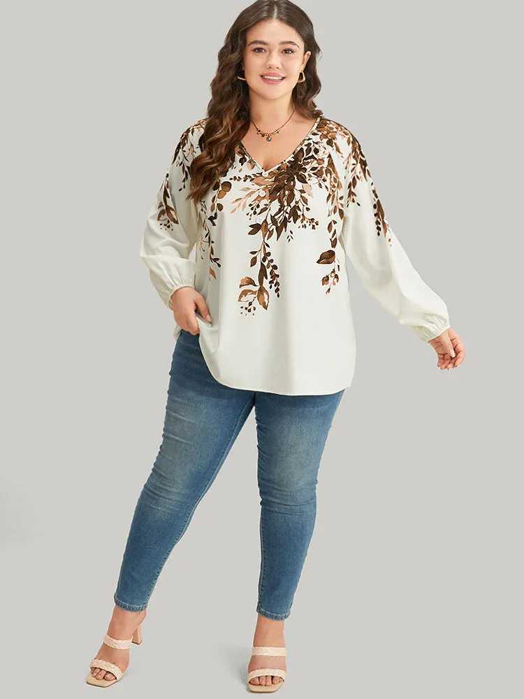 Plants Print Lantern Sleeve Button Detail Blouse sold by Bloomchic product image thumbnail 3