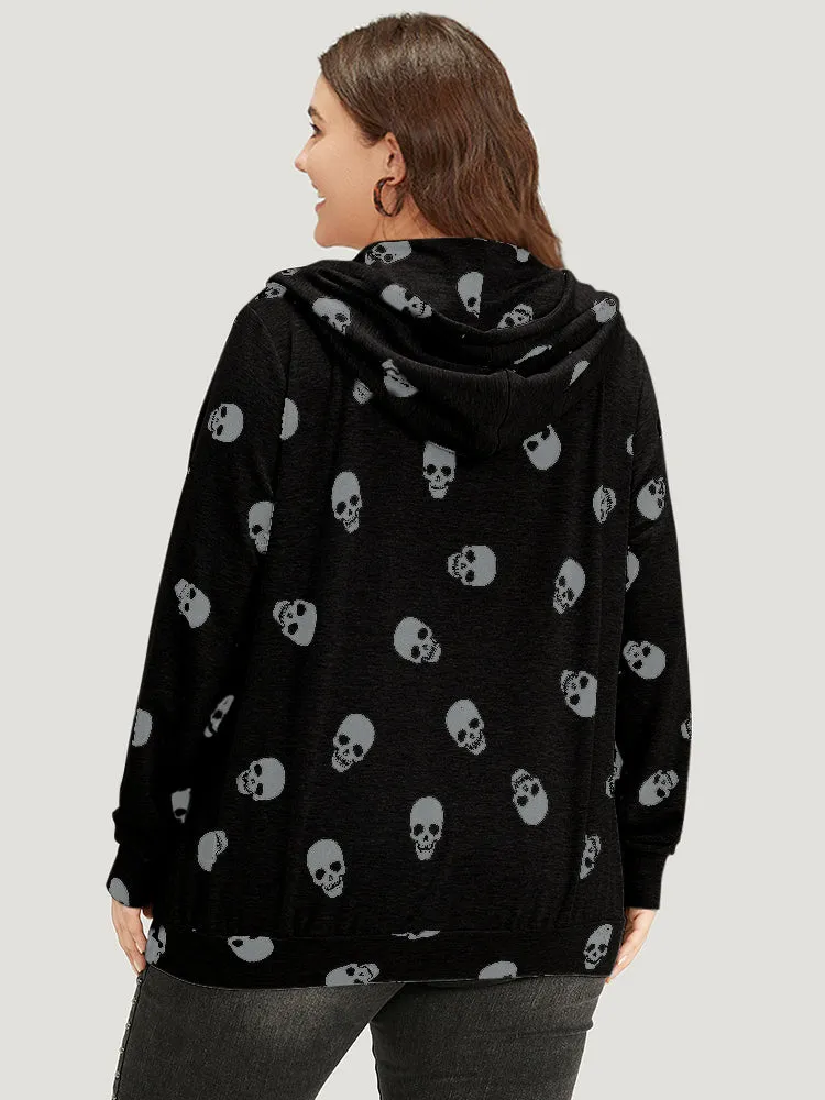 Halloween Skull Print Pocket Zipper Hooded Sweatshirt sold by Bloomchic product image thumbnail 5