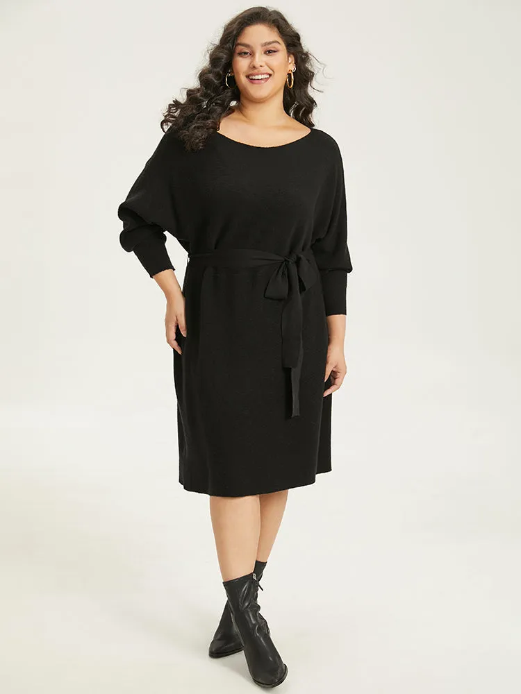 Supersoft Essentials Boat Neck Belted Sweater Dress sold by Bloomchic