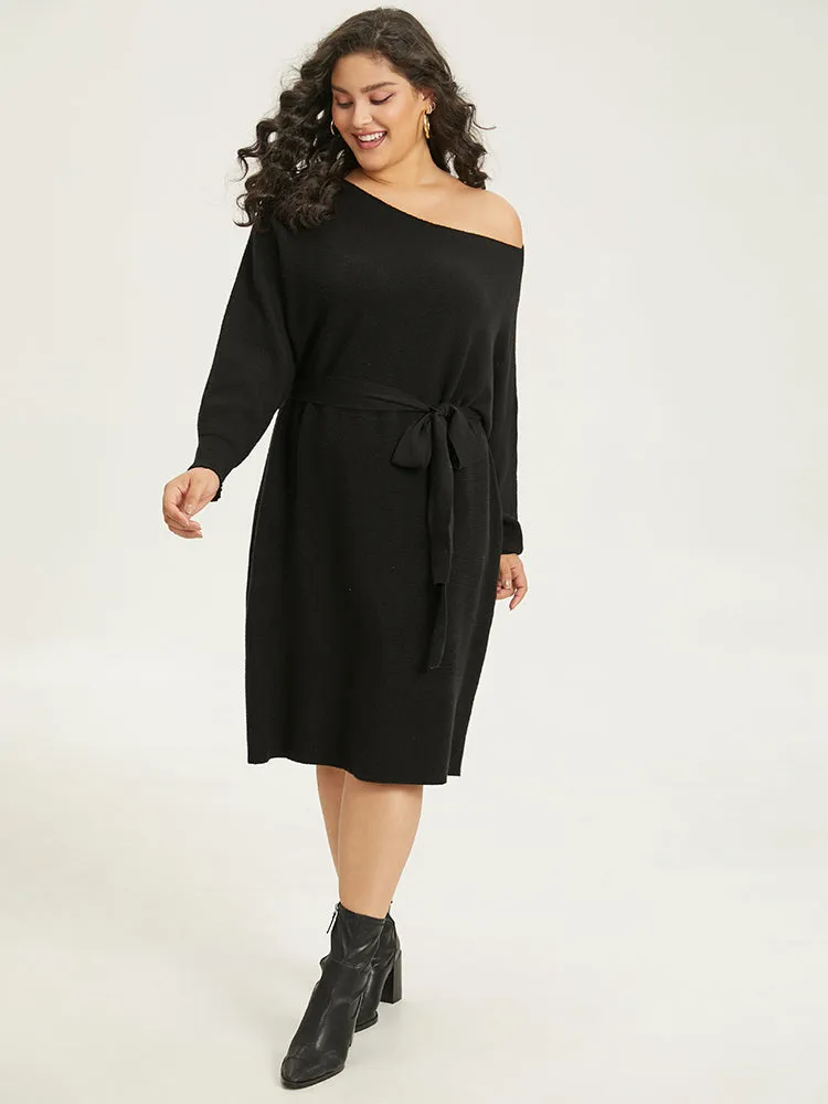 Supersoft Essentials Boat Neck Belted Sweater Dress sold by Bloomchic product image thumbnail 5