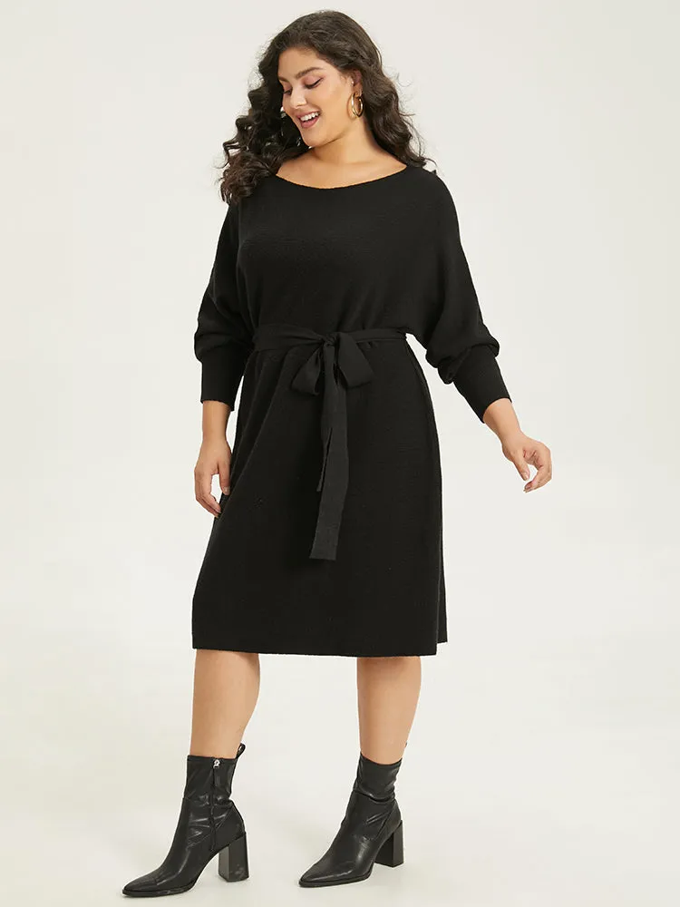 Supersoft Essentials Boat Neck Belted Sweater Dress sold by Bloomchic product image thumbnail 4