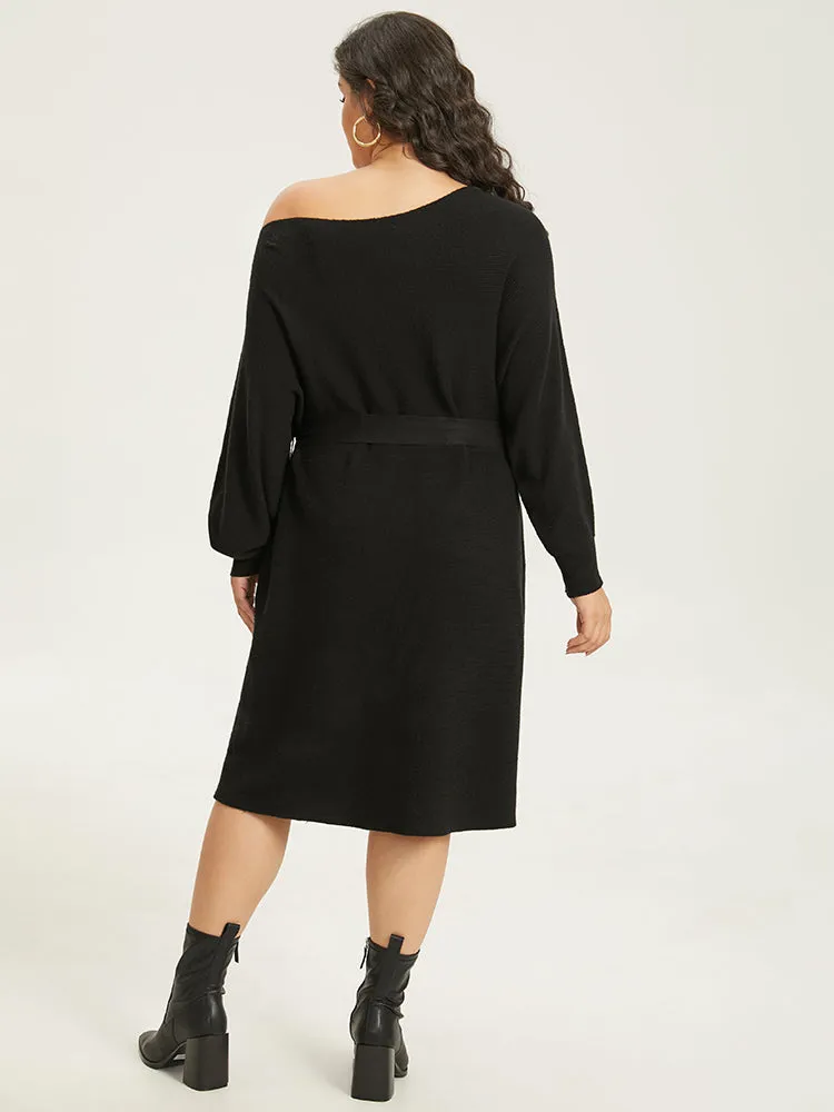 Supersoft Essentials Boat Neck Belted Sweater Dress sold by Bloomchic product image thumbnail 2