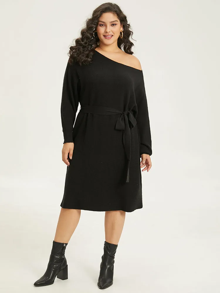 Supersoft Essentials Boat Neck Belted Sweater Dress sold by Bloomchic product image thumbnail 3
