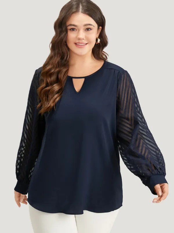 Plain Keyhole Lace Patchwork Lantern Sleeve Blouse sold by Bloomchic