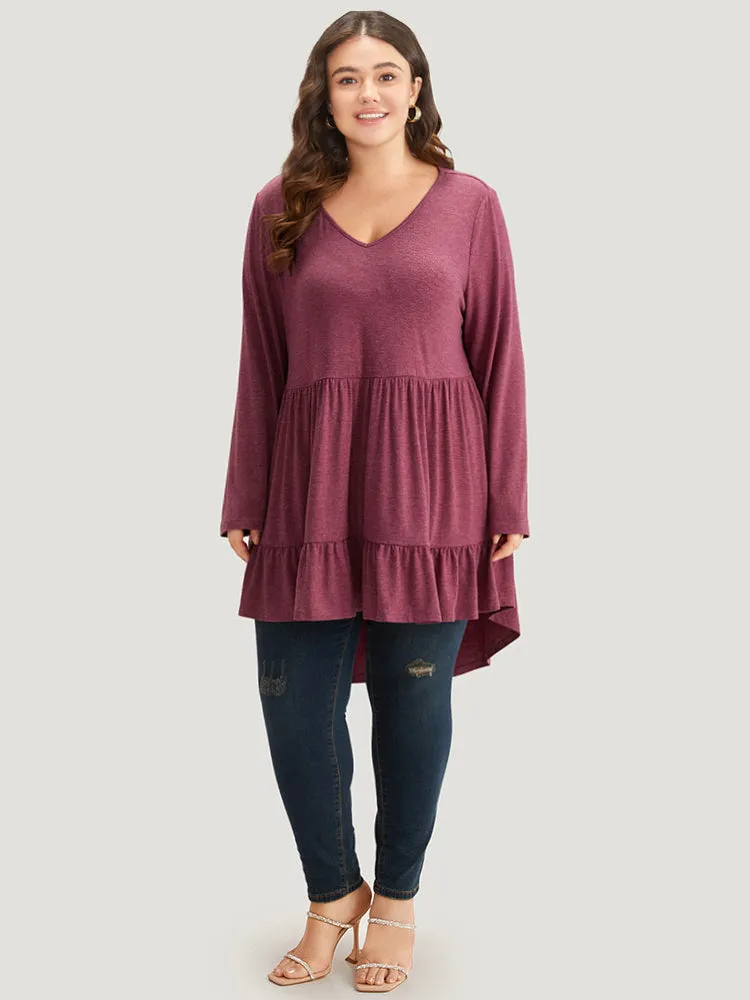 Solid Ruffle Layered Gathered High Low Hem T-shirt sold by Bloomchic product image thumbnail 5