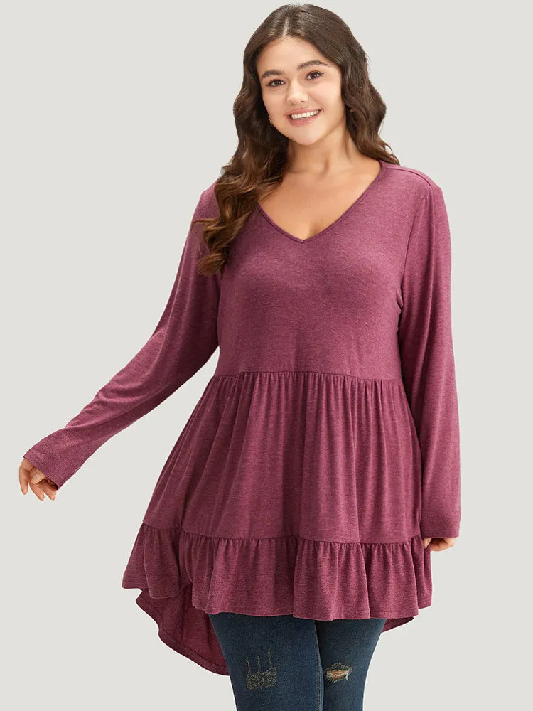 Solid Ruffle Layered Gathered High Low Hem T-shirt sold by Bloomchic product image thumbnail 3