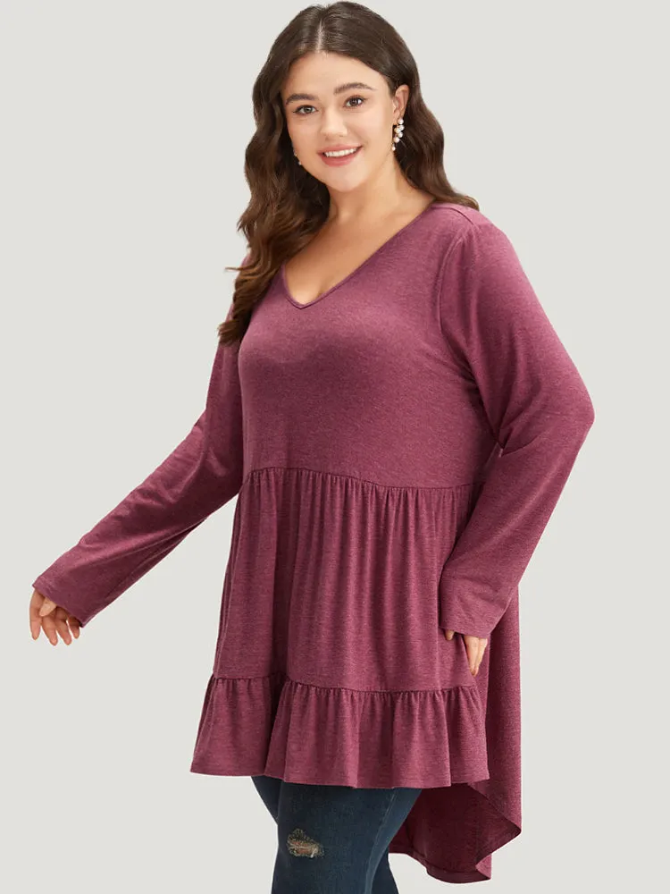 Solid Ruffle Layered Gathered High Low Hem T-shirt sold by Bloomchic product image thumbnail 4