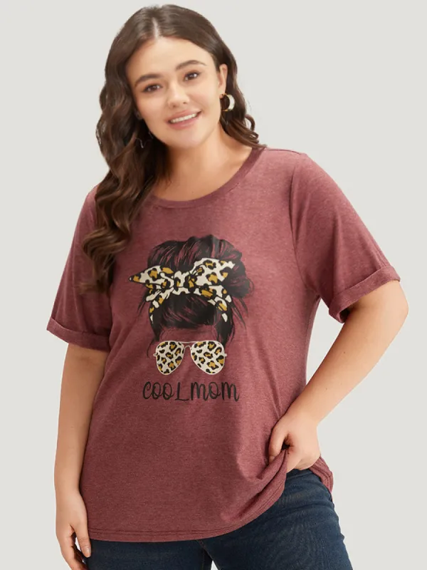 Leopard Print Round Neck Cuffed Sleeve T-shirt sold by Bloomchic