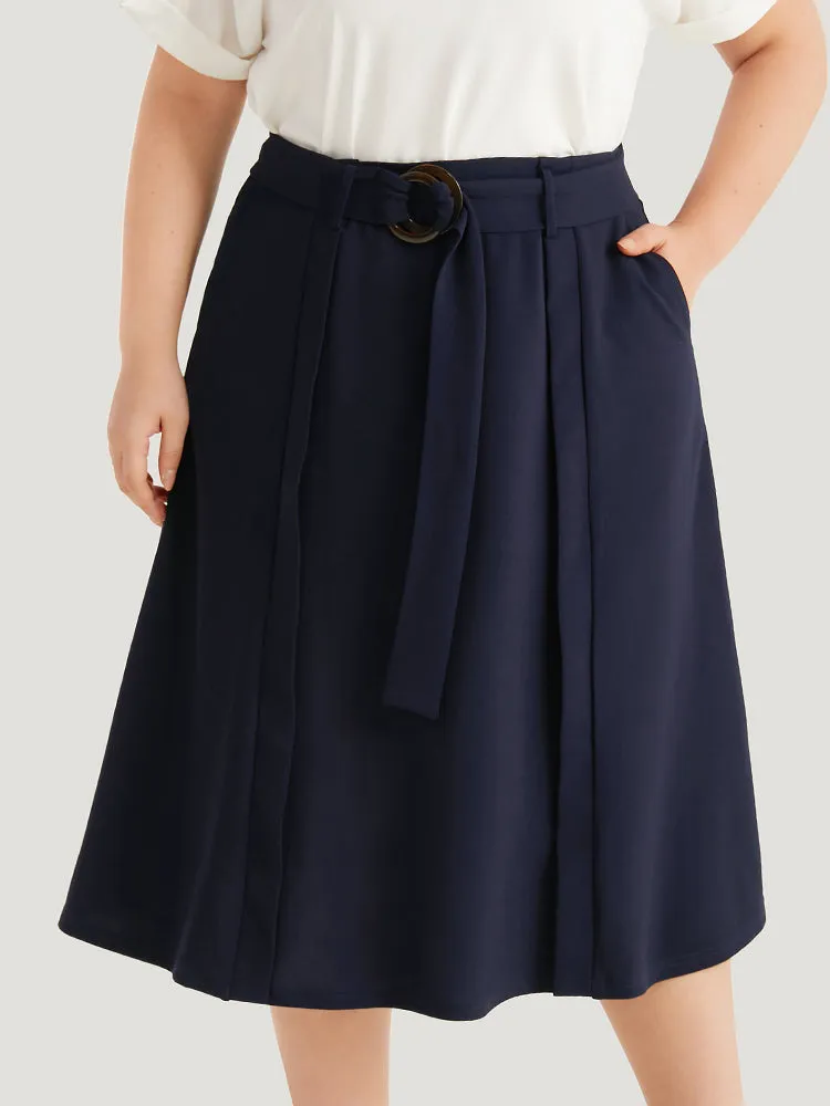 Plain Pocket Belted Buckle Detail Midi Skirt sold by Bloomchic
