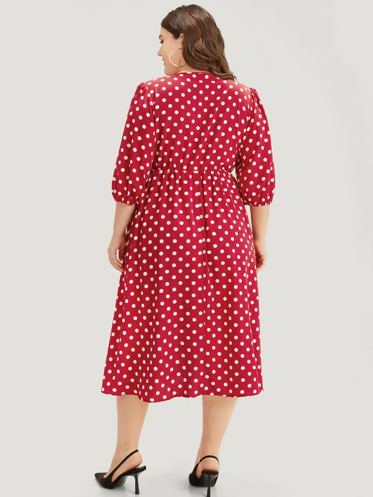 Polka Dot Pocket Button Detail Lantern Sleeve Dress sold by Bloomchic product image thumbnail 3