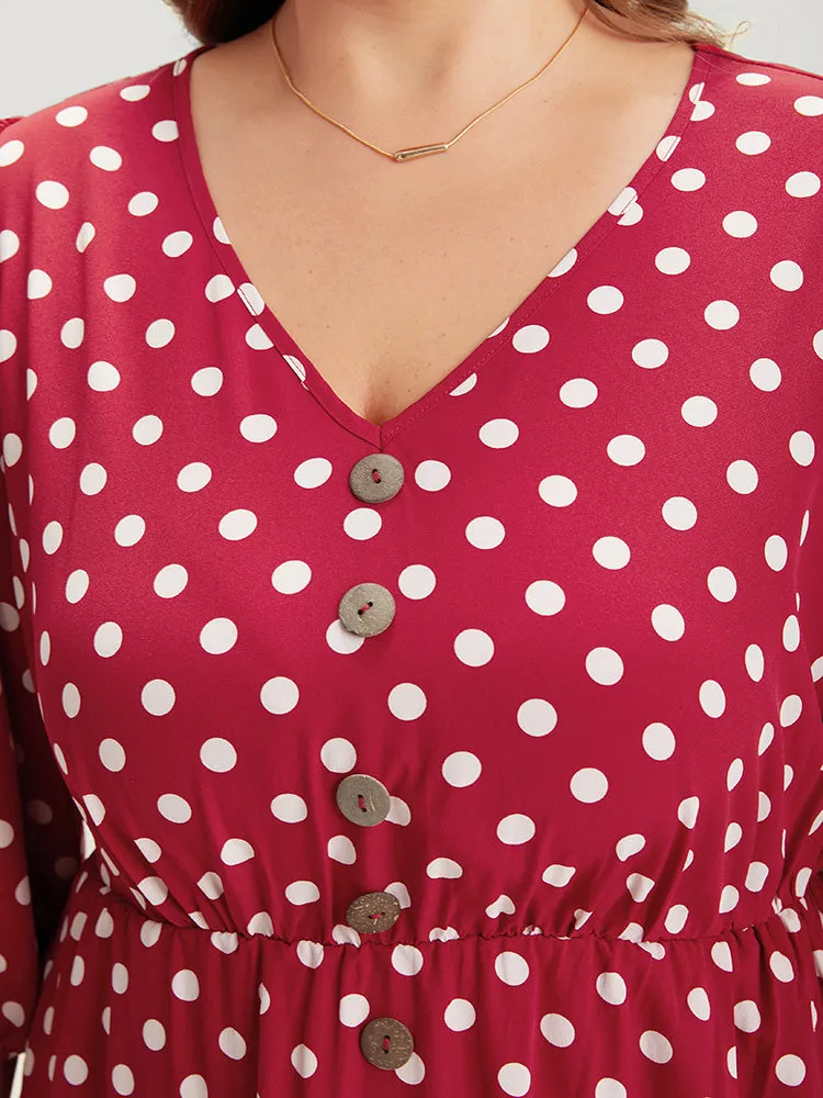 Polka Dot Pocket Button Detail Lantern Sleeve Dress sold by Bloomchic product image thumbnail 5