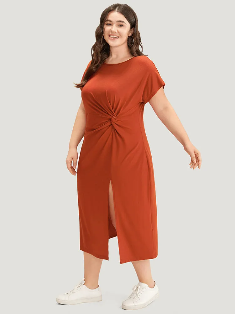 Supersoft Essentials Solid Twist Front Split Hem Dress sold by Bloomchic product image thumbnail 3