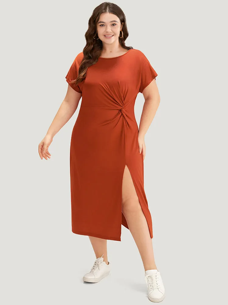 Supersoft Essentials Solid Twist Front Split Hem Dress sold by Bloomchic