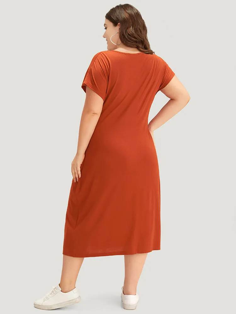 Supersoft Essentials Solid Twist Front Split Hem Dress sold by Bloomchic product image thumbnail 2
