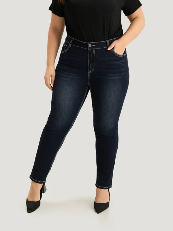 Contrast Trim Stitch Dark Wash Jeans sold by Bloomchic