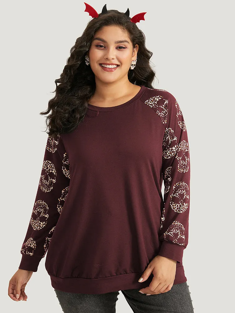 Halloween Skull Print Crew Neck Raglan Sleeve Sweatshirt sold by Bloomchic