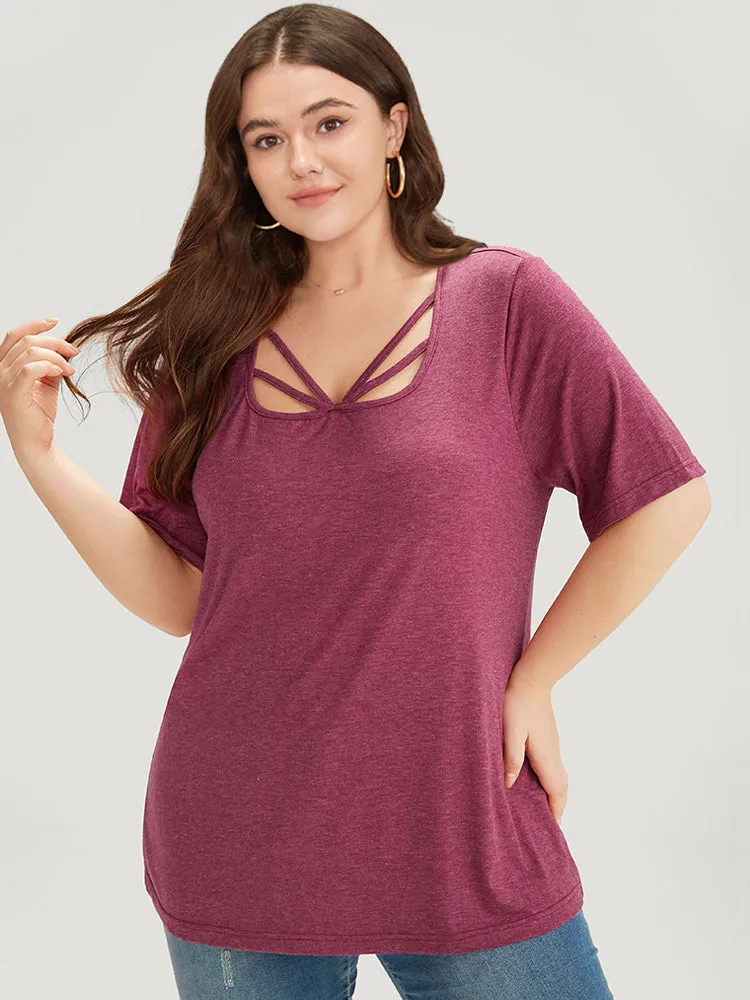 Plain Heather Crisscross Square Neck T-shirt sold by Bloomchic product image thumbnail 3