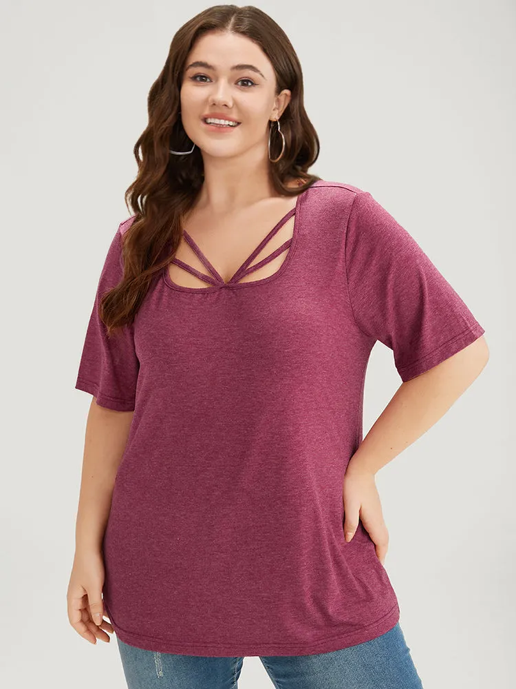 Plain Heather Crisscross Square Neck T-shirt sold by Bloomchic