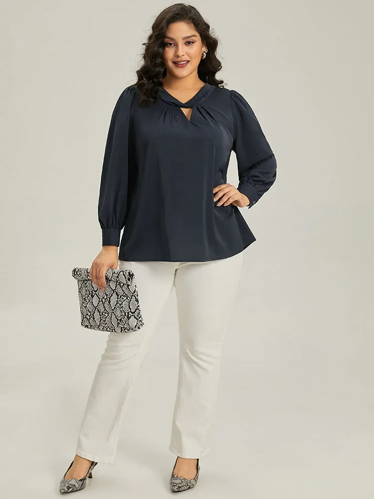 Plain Twist Neck Keyhole Lantern Sleeve Blouse sold by Bloomchic product image thumbnail 3