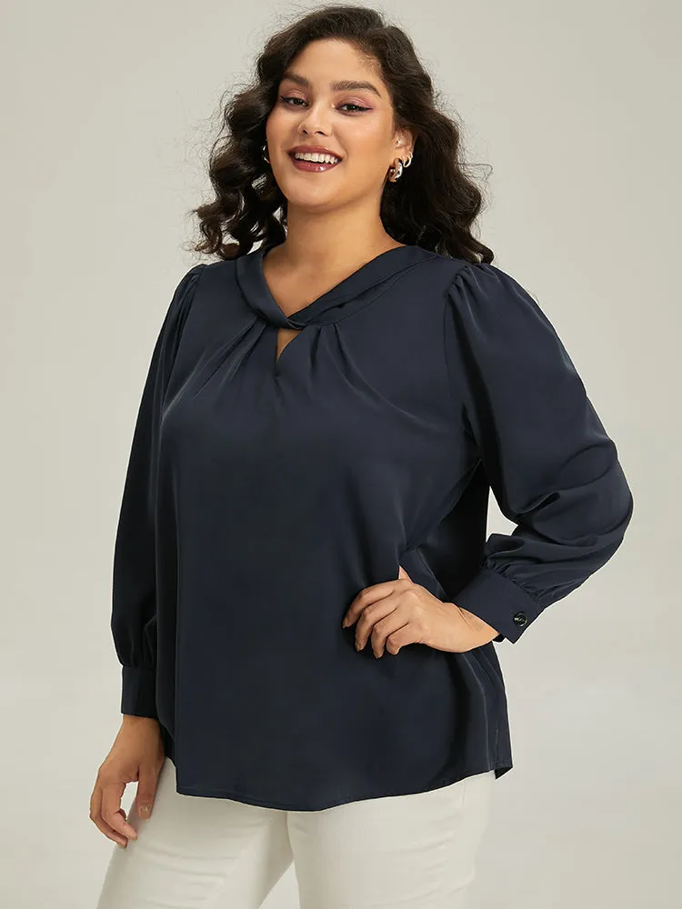 Plain Twist Neck Keyhole Lantern Sleeve Blouse sold by Bloomchic product image thumbnail 2