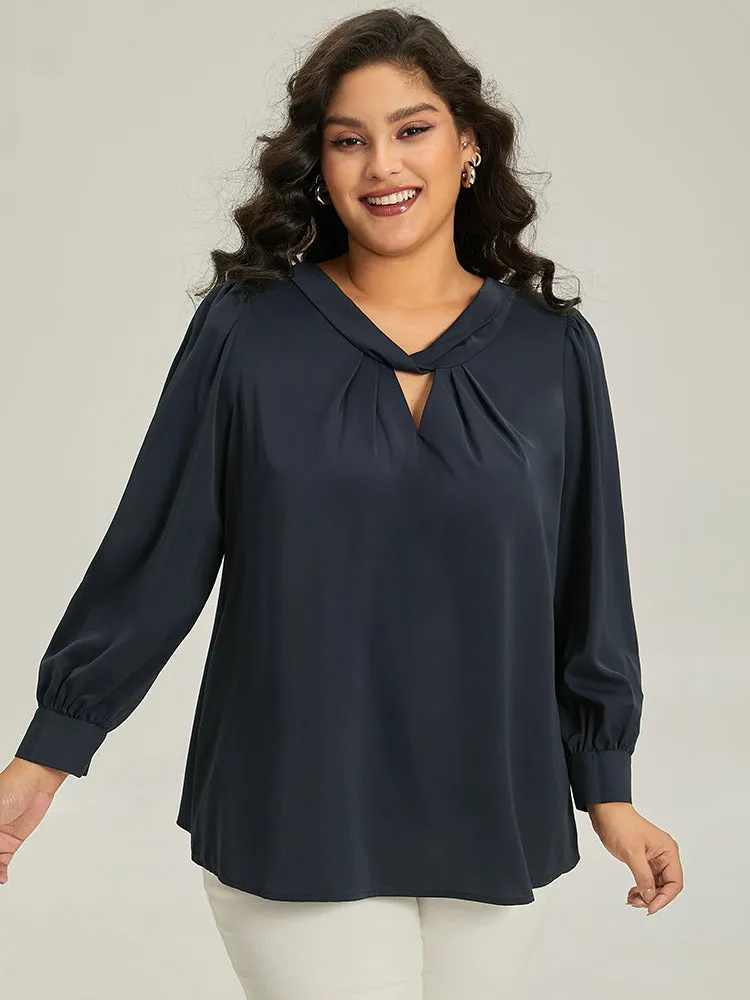 Plain Twist Neck Keyhole Lantern Sleeve Blouse sold by Bloomchic