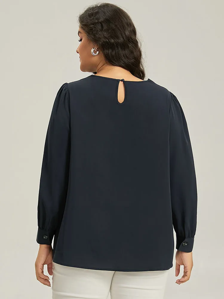 Plain Twist Neck Keyhole Lantern Sleeve Blouse sold by Bloomchic product image thumbnail 4