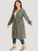 Striped Contrast Pocket Drawstring Knot Drape Kimono sold by Bloomchic