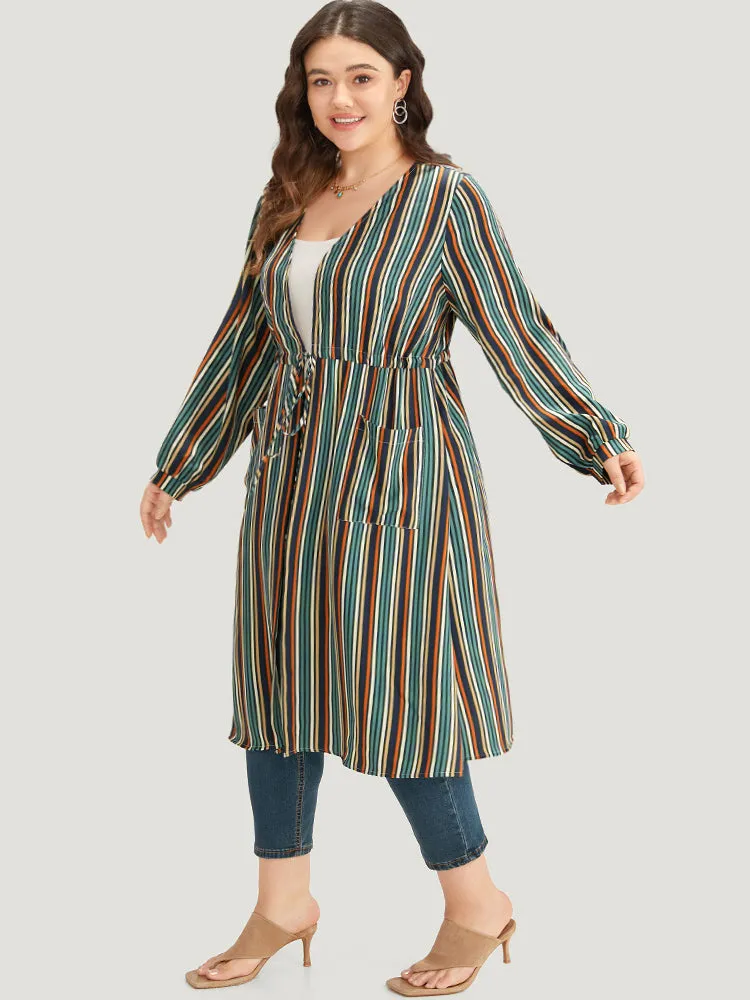 Striped Contrast Pocket Drawstring Knot Drape Kimono sold by Bloomchic product image thumbnail 3