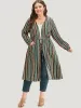Striped Contrast Pocket Drawstring Knot Drape Kimono sold by Bloomchic