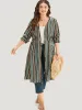 Striped Contrast Pocket Drawstring Knot Drape Kimono sold by Bloomchic