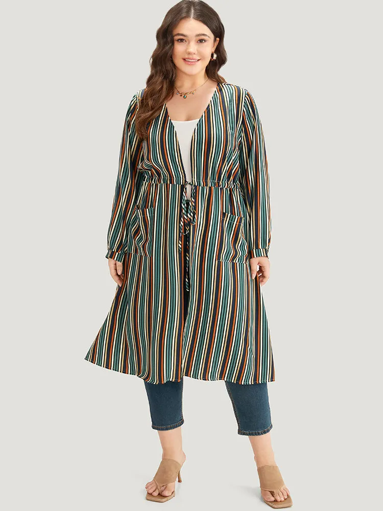 Striped Contrast Pocket Drawstring Knot Drape Kimono sold by Bloomchic product image thumbnail 5