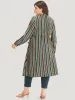 Striped Contrast Pocket Drawstring Knot Drape Kimono sold by Bloomchic