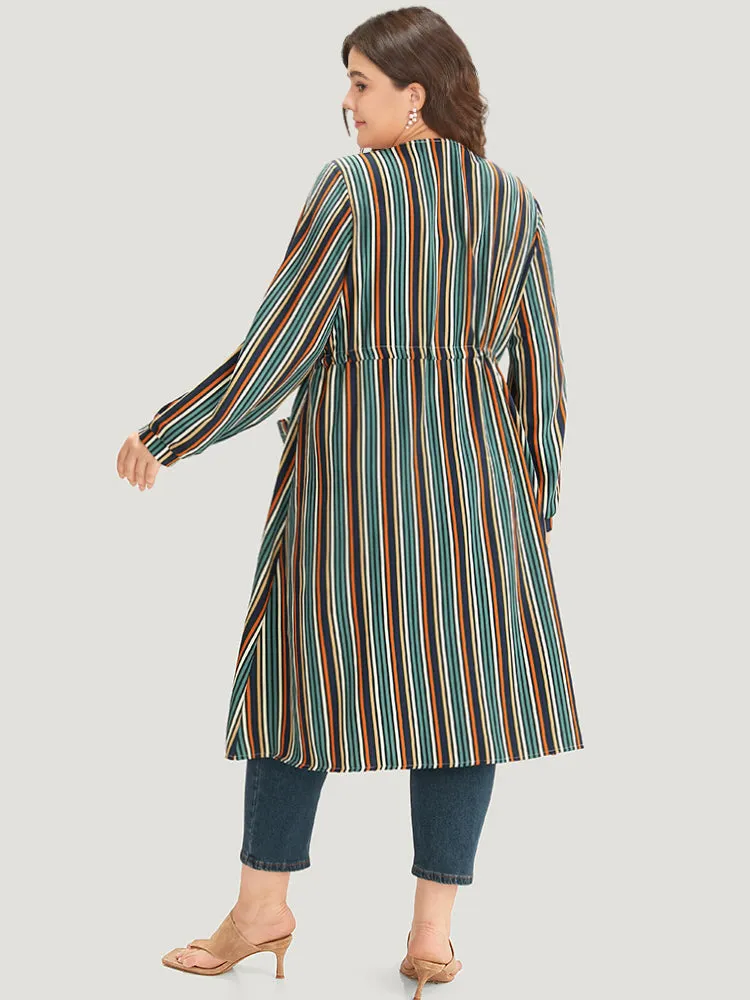Striped Contrast Pocket Drawstring Knot Drape Kimono sold by Bloomchic product image thumbnail 2