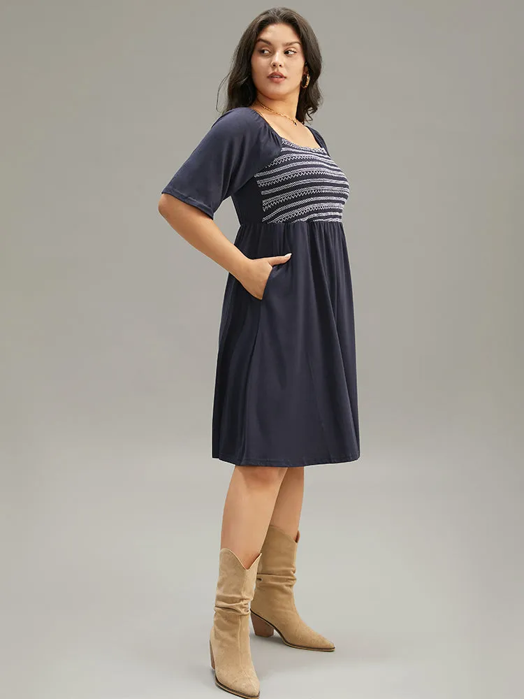 Supersoft Essentials Striped Patchwork Pocket Gathered Square Neck Dress sold by Bloomchic product image thumbnail 3