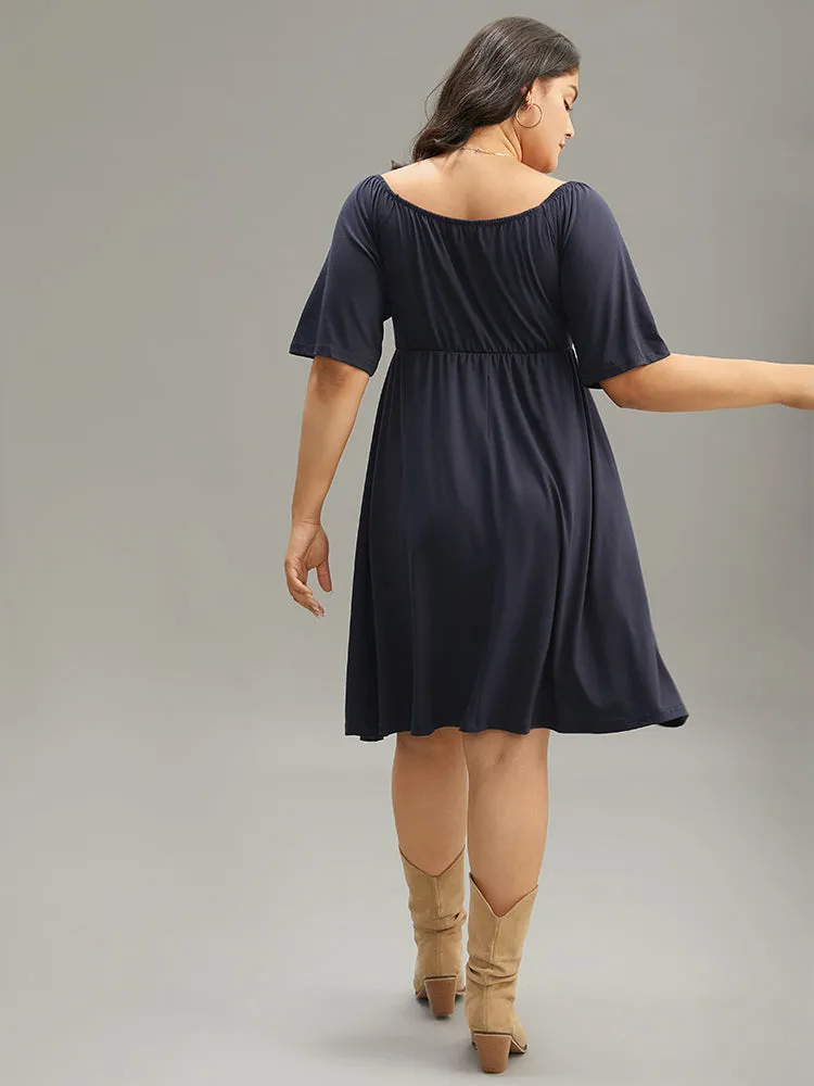Supersoft Essentials Striped Patchwork Pocket Gathered Square Neck Dress sold by Bloomchic product image thumbnail 4