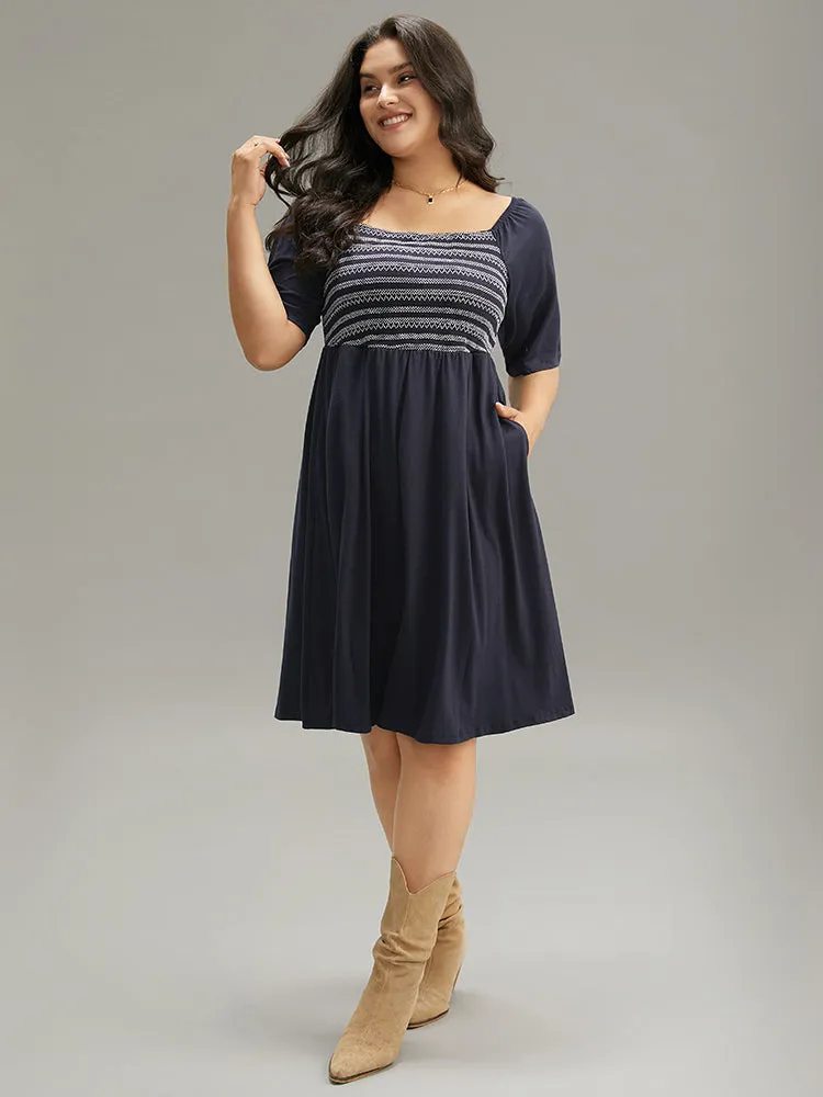 Supersoft Essentials Striped Patchwork Pocket Gathered Square Neck Dress sold by Bloomchic product image thumbnail 5